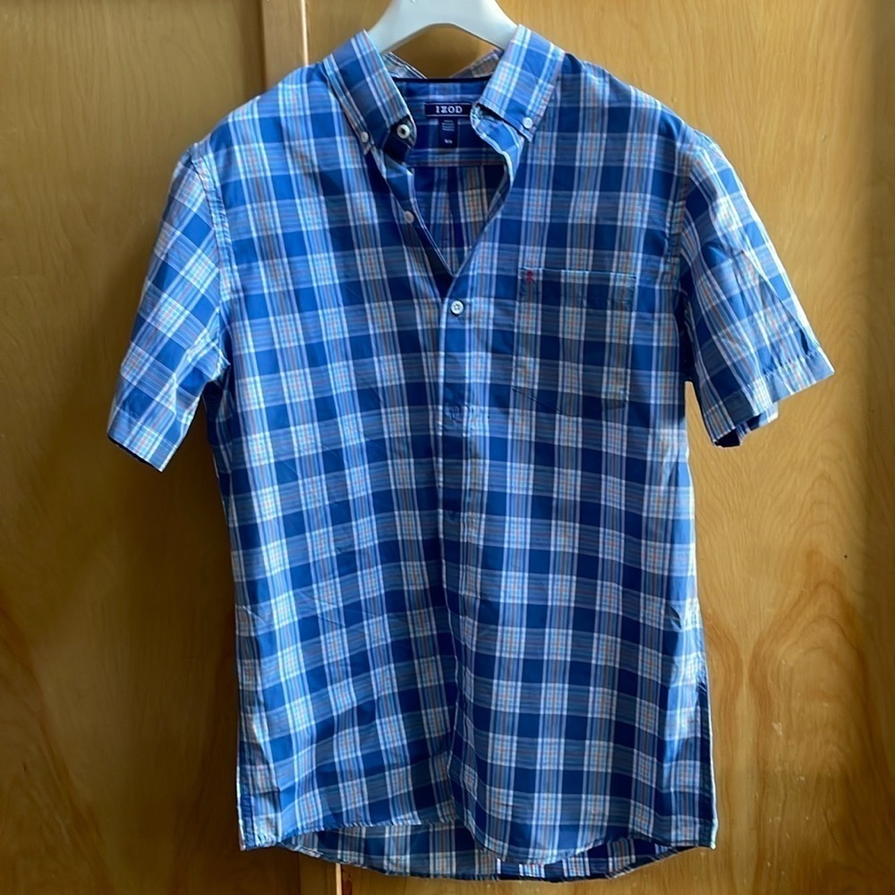 𝅺IZOD Men’s Short Sleeve Plaid Button Down Dress/Casual Shirt Size M